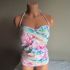 Tommy Bahama Floral Shirred Twist Front Foam Cup Bandini Swim Top White Multi S