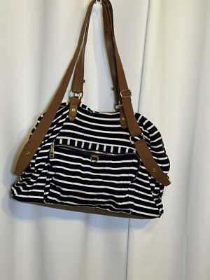 Steve Madden Girl Bag Blue White Striped Weekender Overnight Tote Nautical  EUC - Main Image