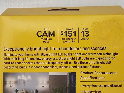 GE Ultra Bright LED 3 Bulb Pack Soft White 13 Year Dimmable CAM Medium Base - 第 7/11 張圖片