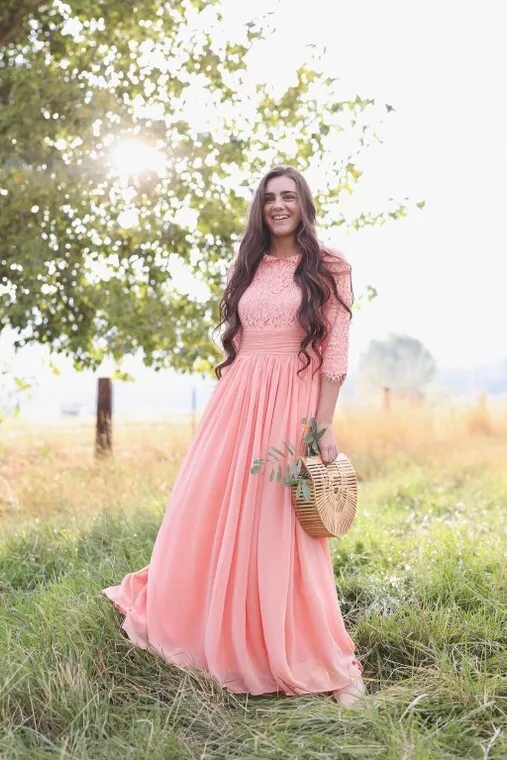 New Dainty Jewells LOVELY LACE AND CHIFFON DRESS modest Bridesmaid