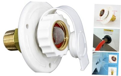 RV Water Inlet Connection City Water Fill Inlet Flange Brass with Check White