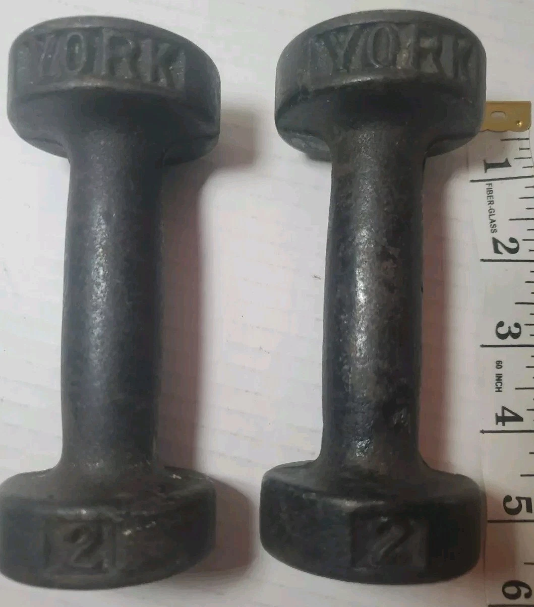 "Set Of 2" two pound vintage York metal Hand weights