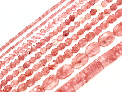 Natural Cherry Quartz ROUNDELLES CIRCLES OVALS RECTANGLES Approx. 15.5 in Strand
