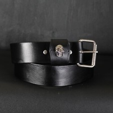 2 inches Wide Leather Belt. Custom SKULL. BLACK