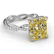 3.25CT Radiant Cut Real Citrine 14K Two-Tone Gold Finish Engagement Wedding Ring