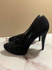 NINE WEST WOMEN'S BLACK EMBELLISHED MESH HEEL PUMP SIZE 7.5