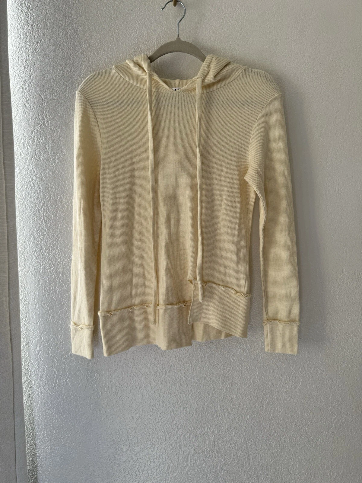 OFF WHITE Felpa con cappuccio LNA taglia XS avorio giallo waffle termica dorian comoda