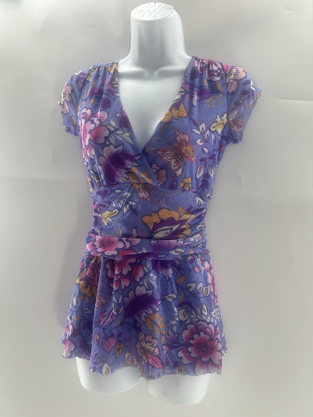 Sweet Pea Medium Y2K Purple Floral Blouse Top Shirt