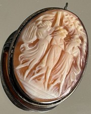 Vintage Three Graces Cameo Brooch in Gold-Tone Filigree Frame — listing 2