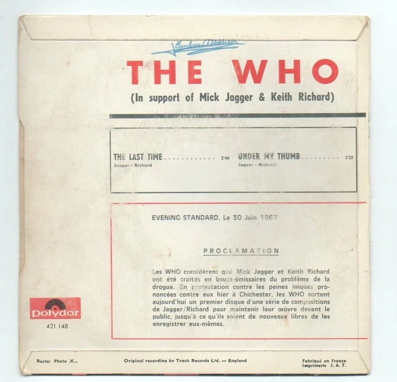 SP 45 TOURS THE WHO THE LAST TIME 1967 FRANCE BIEM Polydor ‎- 421148 - 7" - Photo 2/4