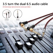Male Double 90 Degree 6.35mm Male Right Angle Y Splitter AUX Audio Cable Line