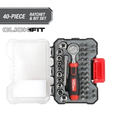 Hyper Tough 40-Piece Socket and Bit Set - Click Fit Case,Home Garage Auto Repair