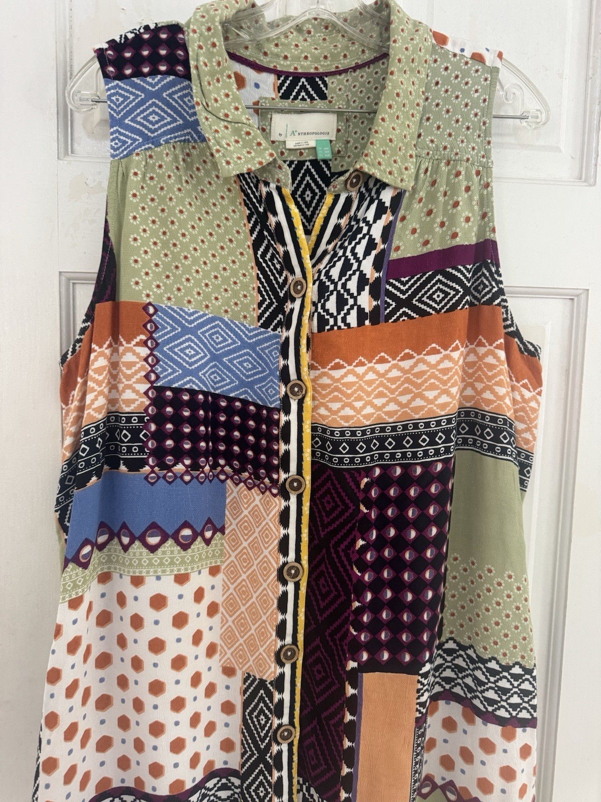 Anthropologie Patchwork Sleeveless Button Front D… - image 3