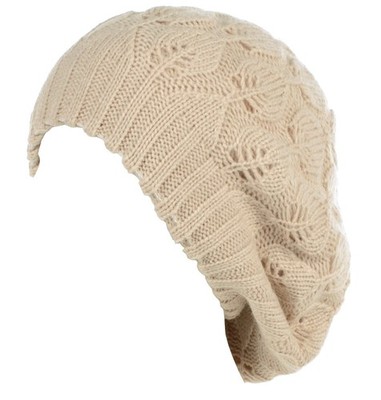 BYOS Winter Chic Warm Double Layer Leafy Cutout Crochet Knit Slouchy Beret Be...