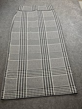 ZARA Houndstooth Checked Midi Skirt Size S Black White Stretch Knit Pencil
