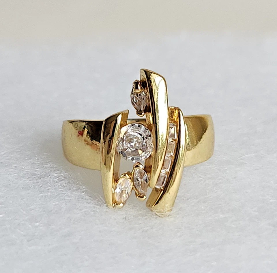 Anillo llamativo de diamantes de laboratorio de 3 quilates dos | Acabado en oro de 14 quilates | Talla 7 | Marcado S925 Foto 2 de 4