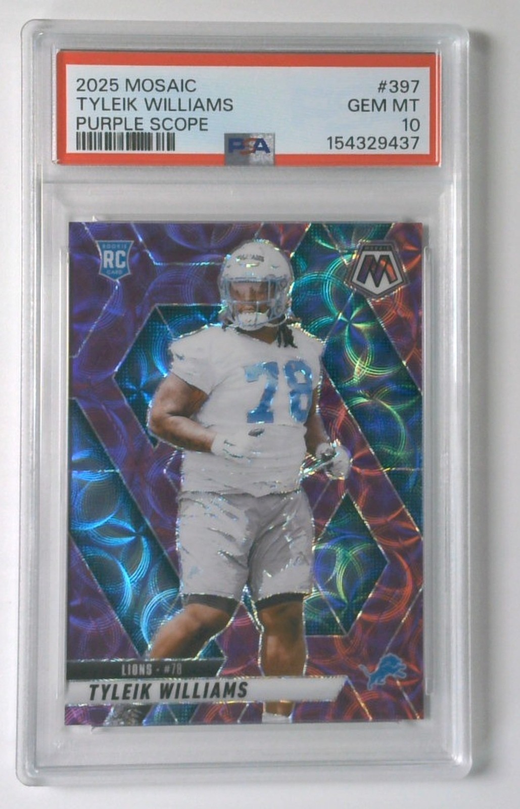 2025 Mosaic #397 Tyleik Williams Purple Scope Rookie RC PSA 10 Lions