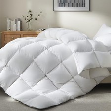Goose Feather Down Fiber Comforter Size - All Season Fluffy Duvet Queen White