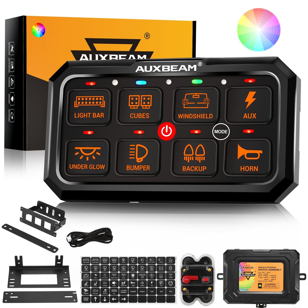 AUXBEAM RGB 8 Gang Light Switch Panel Circuit Control For Can-Am