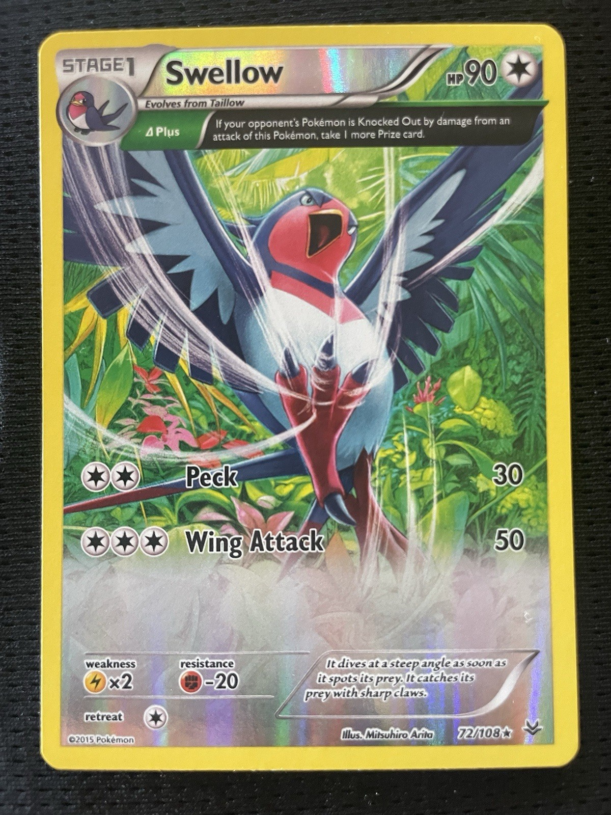 Swellow (72 Delta) 72/108 Roaring Skies Reverse Holo LP Condition