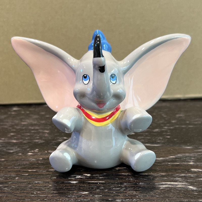 Disney Dumbo Sitting Elephant Figurine Gray with Blue Hat, 3" Height