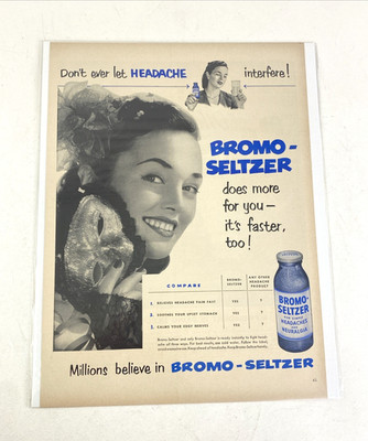 Bromo Seltzer Vintage 1958 Print Advertisement