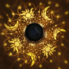 Solar Lanterns Outdoor Hanging Waterproof Metal Sun Moon Star Pattern Lantern...
