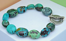 Beautiful Carolyn Pollack Sterling Oval Kingman Turquoise Toggle Bracelet 8"