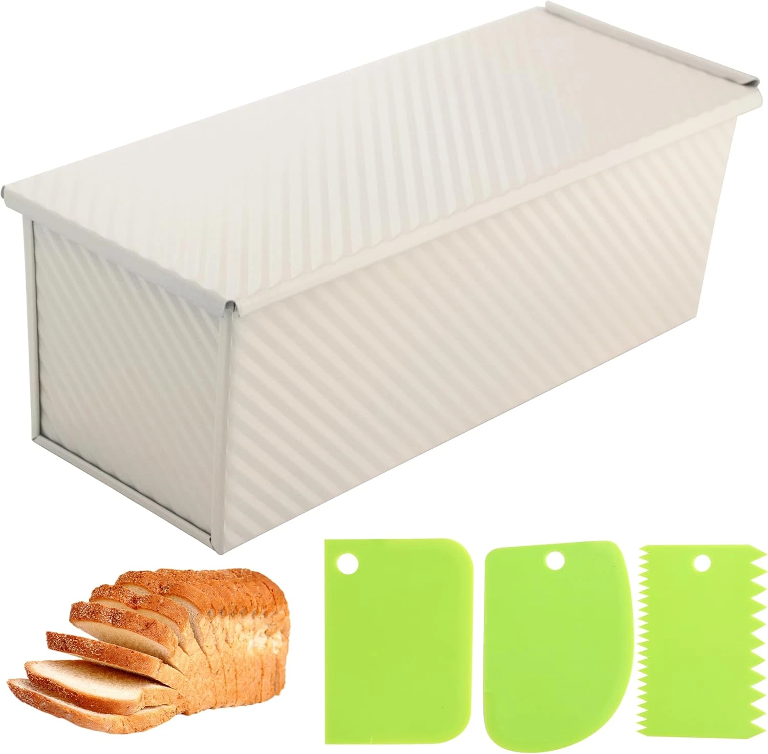 Premium Beige 13-Inch Pullman Loaf Pan with Lid, 2.2 Lb Sandwich Loaf Pan for Ho