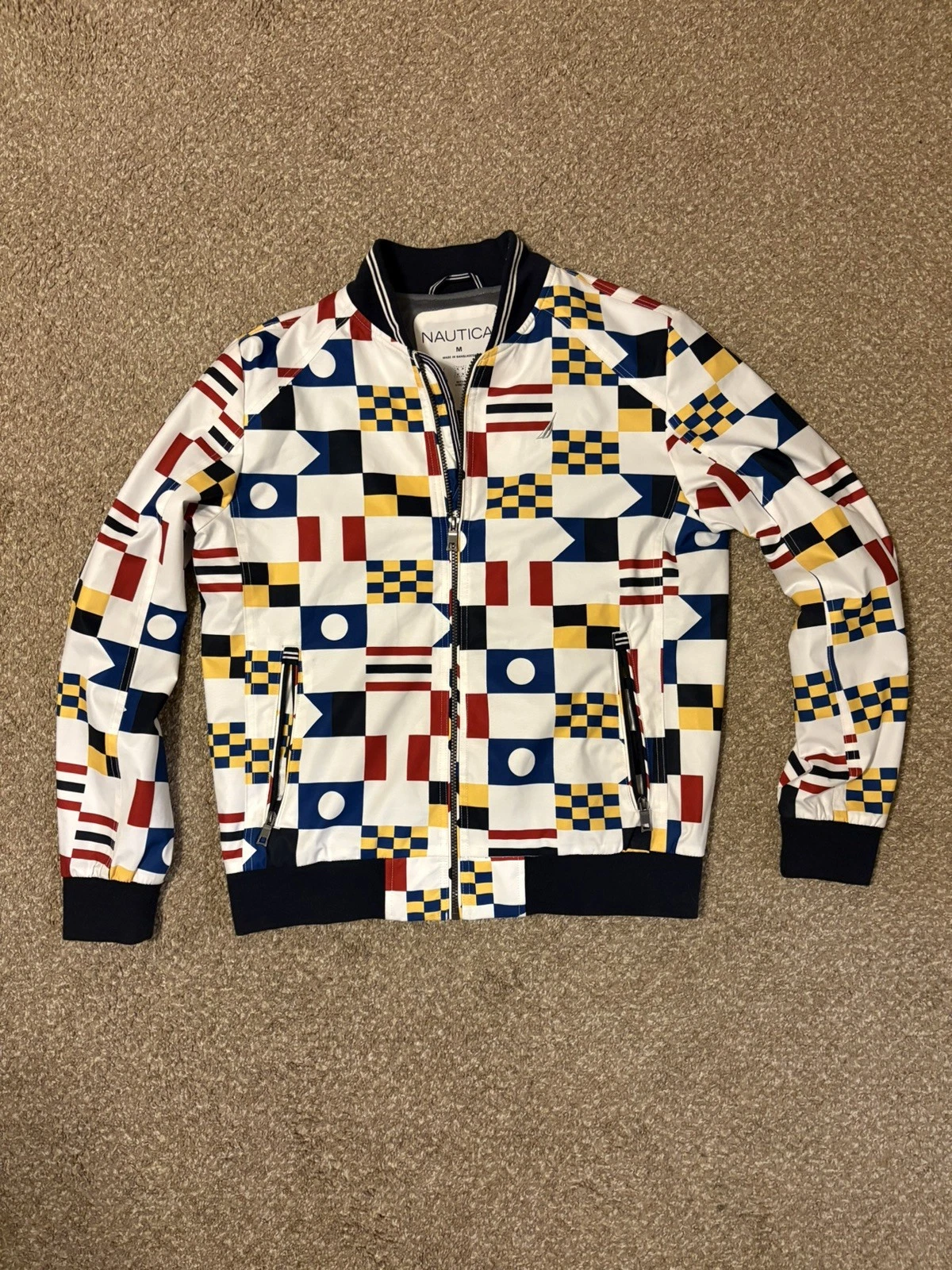 Nautica Mens Multicolor Water Wind Resistant Stretch Bomber Jacket Medium