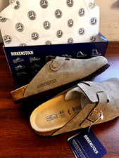    BIRKENSTOCK Boston Clog Suede Leather Taupe Shoes I USA Seller     
