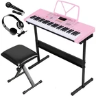 61 Key Electronic Keyboard Piano with Stool Headphones Microphone Stand Pink