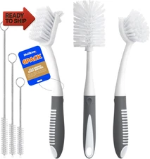 6 Pack Dish Brush Set with Bottle Brush, Dish Scrub Brush, Pan Brush and 3 Straw