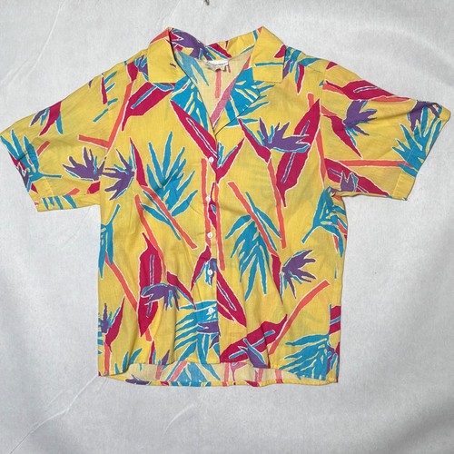 Vintage Donnkenny Hawaiian Shirt & Matching Shorts Set 80s/90s Yellow USA Sz 14 - Picture 2 of 11