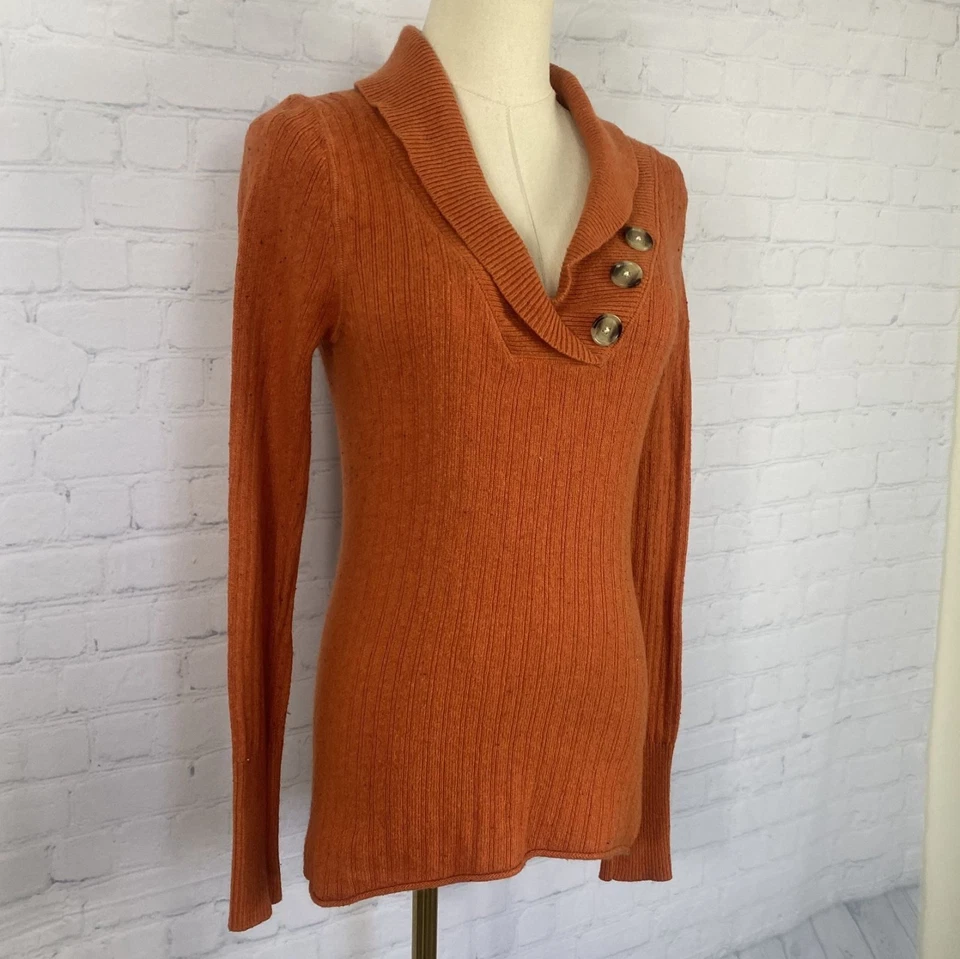 Suéter De Colección Y2K Mossimo Supply Co. Naranja Quemado Cuello Tejido Botón Foto 2 de 4
