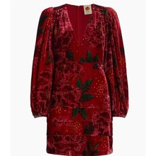 NEW Farm Rio Shiny Flowers Red Velvet Mini Dress Size Small