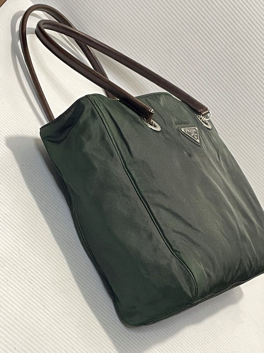 Prada Leather Nylon Triangle Plate Tote Bag Handle Vintage Authentic thumbnail 4