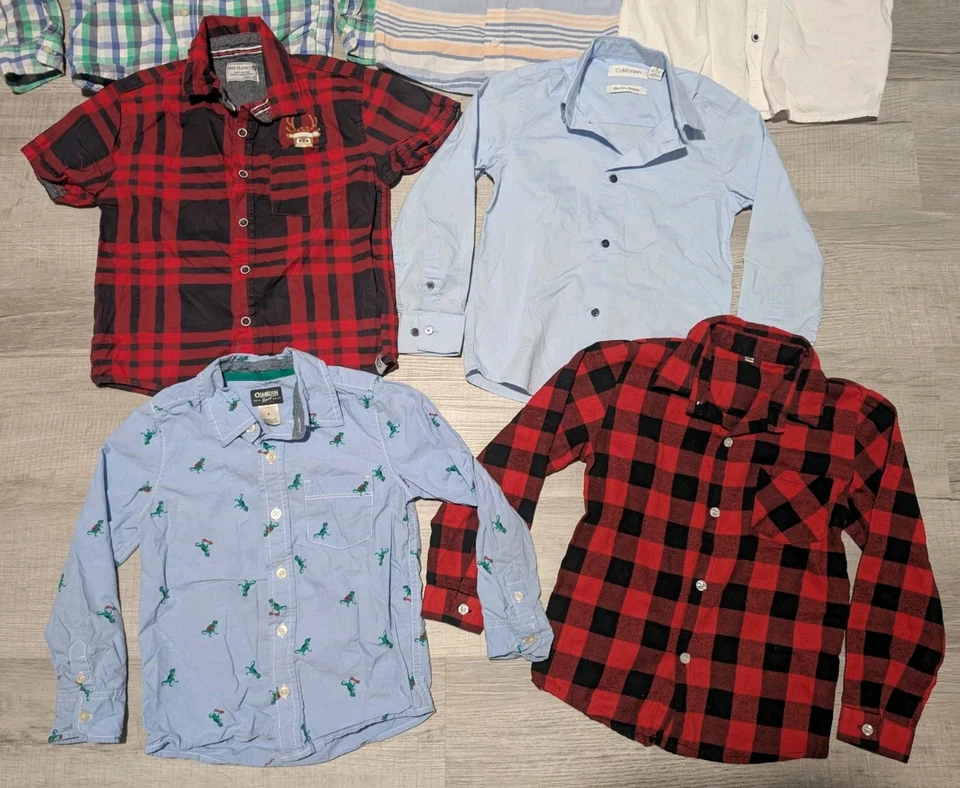 Lote de 7 Camisas Niños Talla 6 Manga Larga y Corta Con Botones Informales Oshkosh  Foto 3 de 4