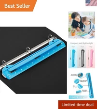 Hole Puncher 3 Ring Blue Portable Metal Puncher for Binder 5 Sheet Capacity