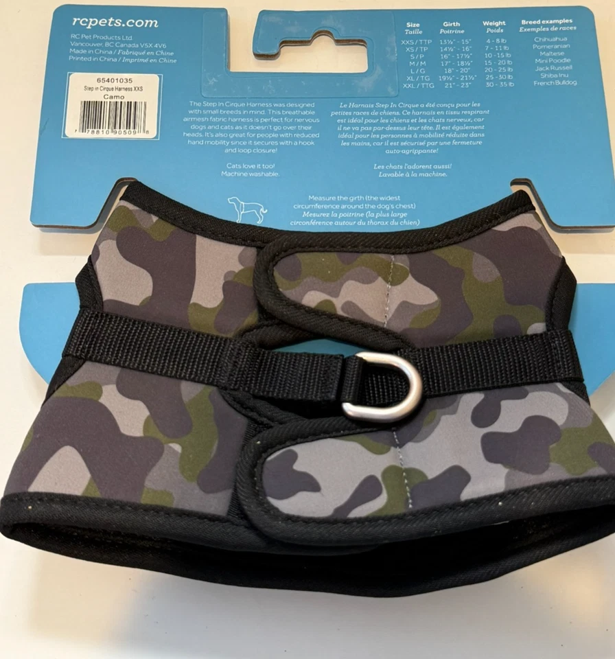 Arnés Cirque Paso In Camuflaje RC Mascotas XXS 4-8 lb 13-15" NUEVO Foto 2 de 3