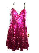 NWT 139 Crystal Doll Womens Pink Sequined Short Fit  Flare Dress Juniors 11