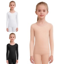 UK Girls Base Layer Tops Thermal Shirts Long Sleeve Crew Neck T-shirt Warm Up