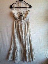 Forever 21 Striped Linen Blend Halter Smocked Midi Dress Blue Multi Size S