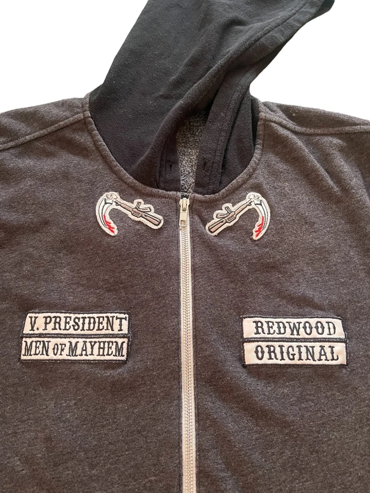 Chaqueta Sons Of Anarchy Para Hombre Talla Grande Cremallera Completa Negra Con Capucha Bolsillos Reaper Foto 3 de 4