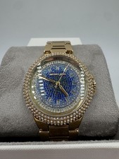 Michael Kors Camille Gold Pave Glitz Blue Crystal Watch Stainless Steel MK7341