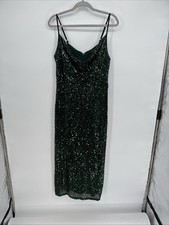 Zarr Collection Womens Size 14 Green Sequin Dress Cowl Neck Formal Evening Party