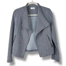 Calvin Klein Flyaway Black Multi Open Waterfall Long Sleeve Blazer Jacket Small