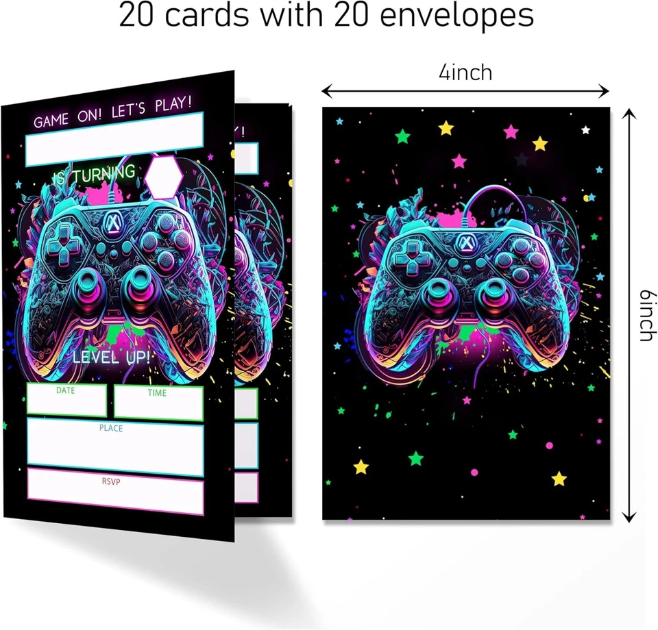 Invitaciones de cumpleaños para jugadores 4x6, videojuego pulgadas, jugador (31)  Foto 2 de 4