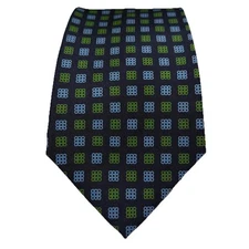 E Marinella Napoli Tie Mens Silk Italy Necktie Handmade Blue Green Geometric