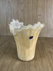 Vintage Italian Murano Lavorazione Arte Glass Vase Cream Iridescent Swirl Italy